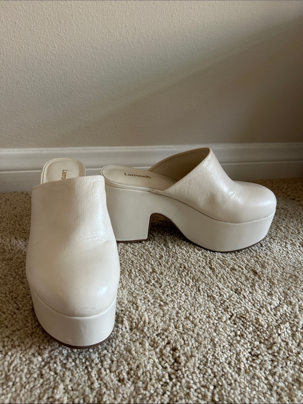 Larroude Cream Platform Mule Clogs